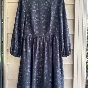 J Crew dress black sheer long sleeves,, mettalic dots. Sz 6